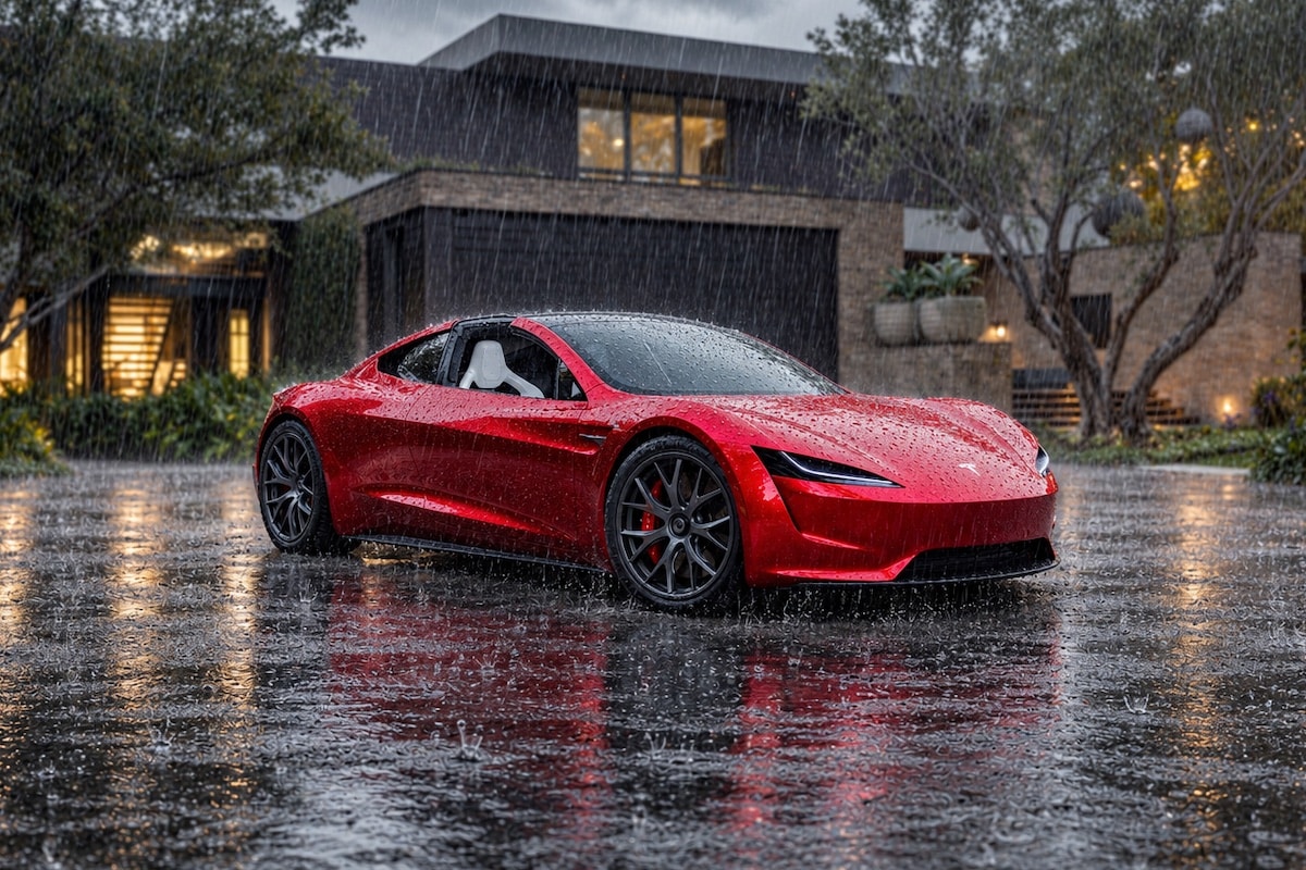 Tesla Roadster rain
